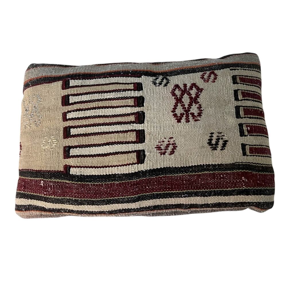 Vintage pillow cushion hand-woven Turkish kilim rug 12"x20" wool textured